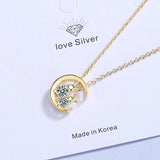 925 Silver Crystal Moon Cat Necklace - Women's Kitty Pendant