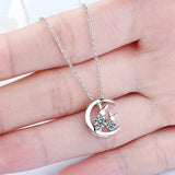 925 Silver Crystal Moon Cat Necklace - Women's Kitty Pendant