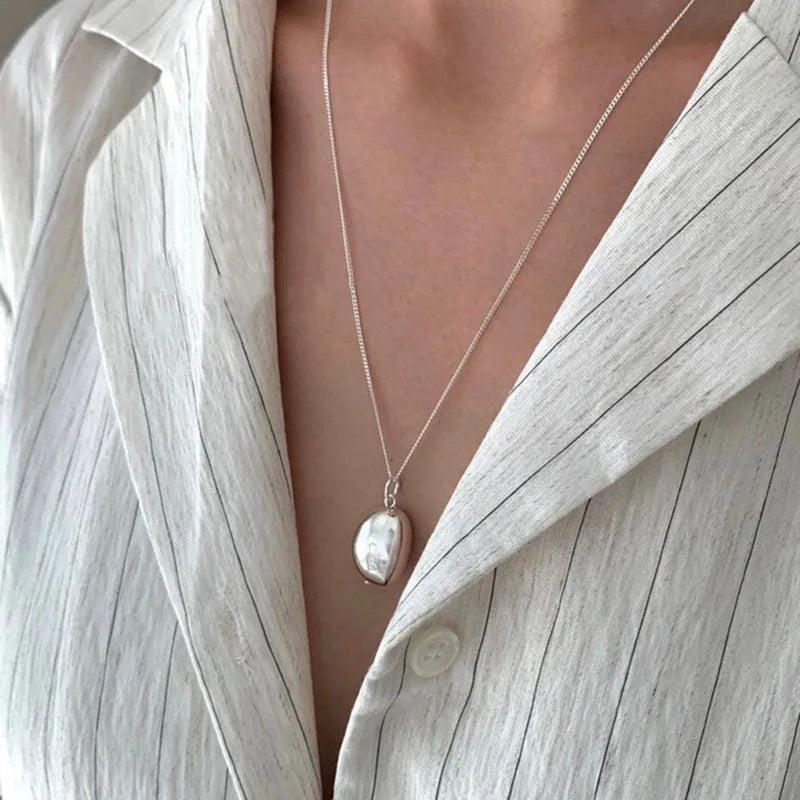 925 Silver Geometric Pearl Chain Choker Necklace for Women