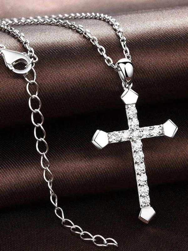 S925 Sterling Silver Cross Zircon Necklace 18 Inches
