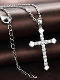 S925 Sterling Silver Cross Zircon Necklace 18 Inches