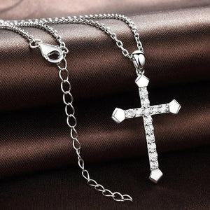 S925 Sterling Silver Cross Zircon Necklace 18 Inches