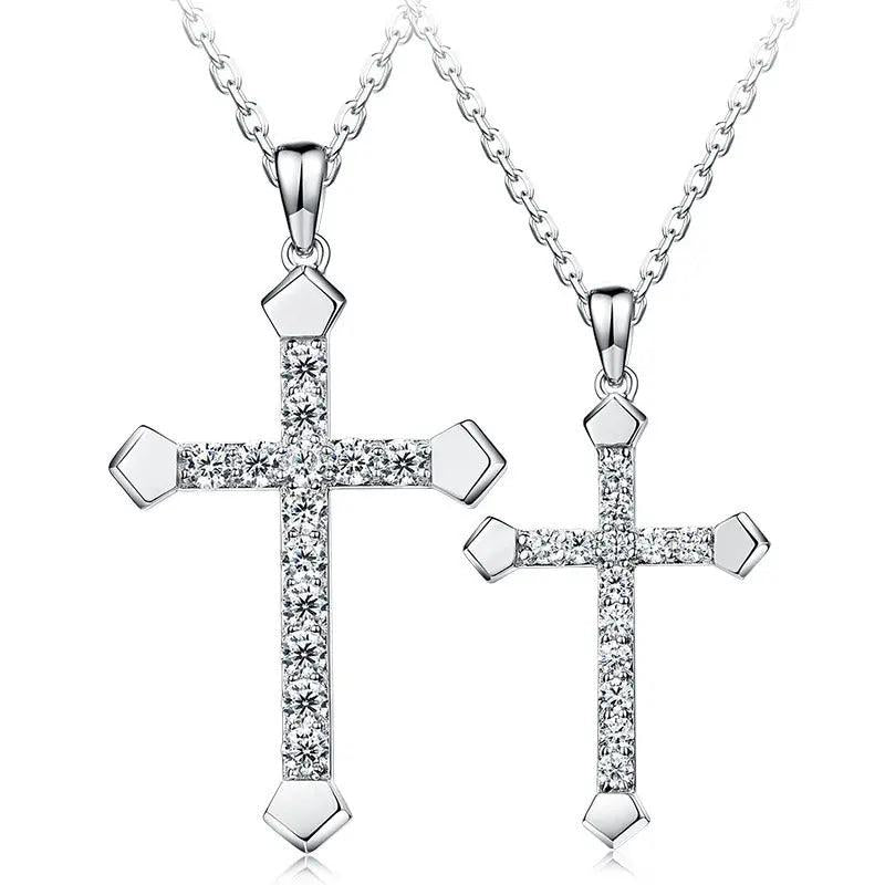 S925 Sterling Silver Cross Zircon Necklace 18 Inches Men Wedding Party Gift