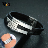 Men's Multi-Layer Leather Bracelet Engrave Name Love Friendship ICE Info