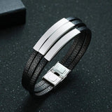 Men's Multi-Layer Leather Bracelet Engrave Name Love Friendship ICE Info