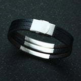 Men's Multi-Layer Leather Bracelet Engrave Name Love Friendship ICE Info