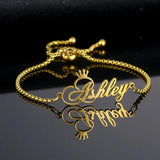 Crown Letter Name Bracelet Women Kids Stainless Steel Adjustable