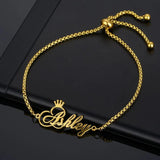Crown Letter Name Bracelet Women Kids Stainless Steel Adjustable
