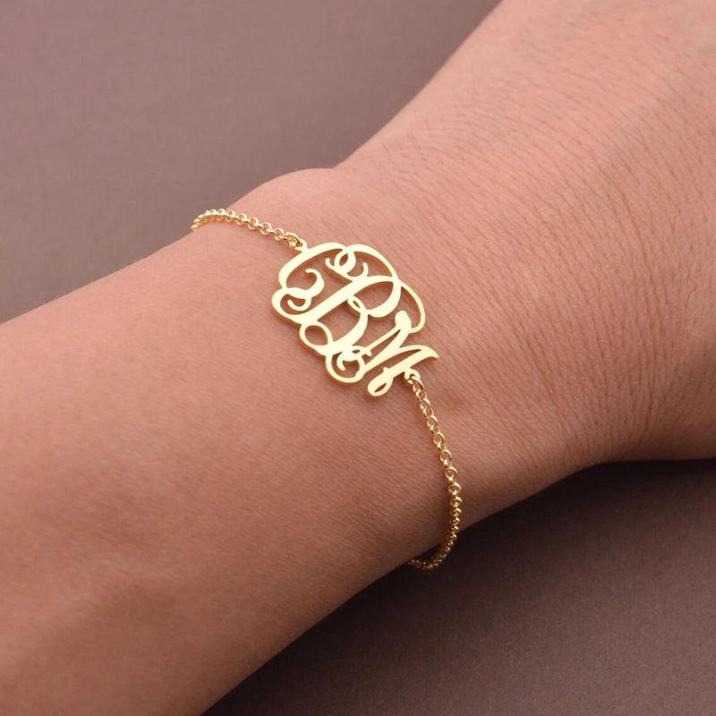 Stainless Steel Monogram Bracelet Initial Bridesmaid Gift