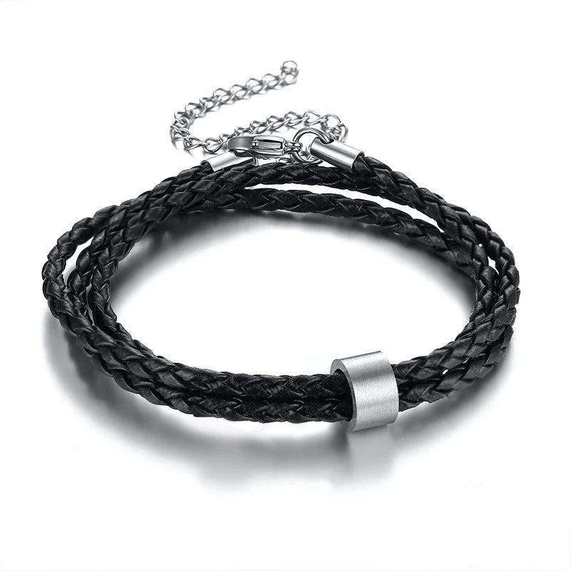 Personalized Family Name Men's Bracelets | Layered Leather with Beads