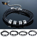 Personalized Family Name Men's Bracelets | Layered Leather with Beads