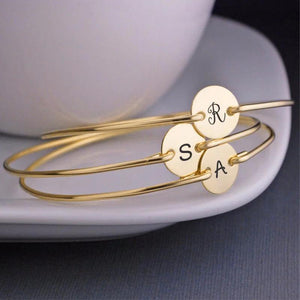 Personalized Initial Bangle Stainless Steel Coin Cuff Bracelet