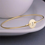 Personalized Initial Bangle Stainless Steel Coin Cuff Bracelet