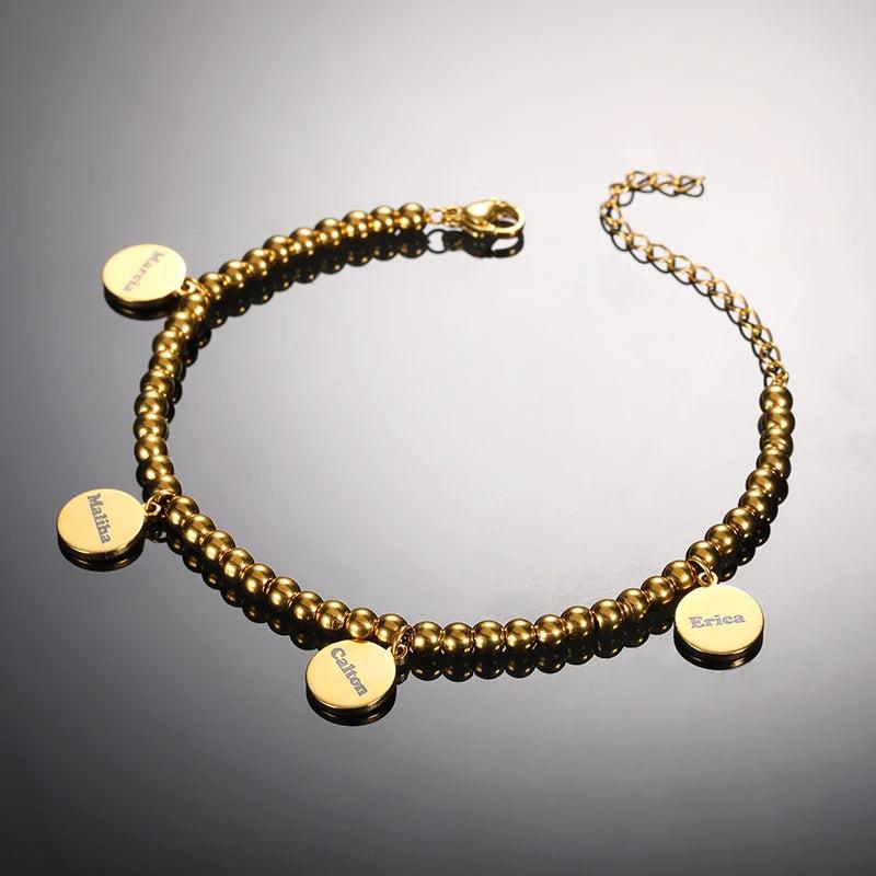 Family Members Nameplate Bracelet Stainless Steel Beads Chain Personalized