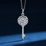 925 Silver Key Pendant Necklace with Moissanite Diamond