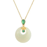 925 Sterling Silver Hetian Jade Lucky Buckle Necklace For Women