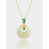 925 Sterling Silver Hetian Jade Lucky Buckle Necklace For Women