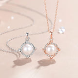 Four Leaf Clover Pearl Necklace 925 Silver Retro Zircon Pendant Necklace