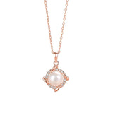 Four Leaf Clover Pearl Necklace 925 Silver Retro Zircon Pendant Necklace