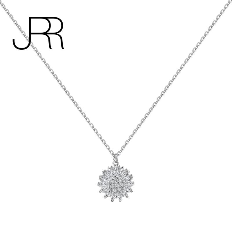 925 Silver Sunflower Rotating Pendant Necklace Birthday Jewelry