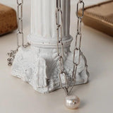 ZFSILVER S925 Sterling Silver Oval Baroque Necklace For Women