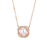 925 Silver Clover Pearl Necklace Geometric Rose Chain