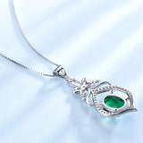 925 Silver Necklace Oval Emerald Gemstone Pendant