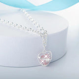 Pink Heart Pendant Necklace Set 925 Sterling Silver
