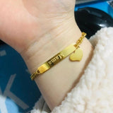 Personalized Women's Bracelet Engraved Name Heart Cuban Chain