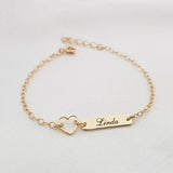 Personalized Women's Bracelet Engraved Name Heart Cuban Chain