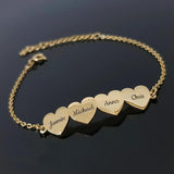 Personalized Family Bangle Cuff Heart Bracelet Stainless Steel Engraved Name