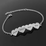 Personalized Family Bangle Cuff Heart Bracelet Stainless Steel Engraved Name