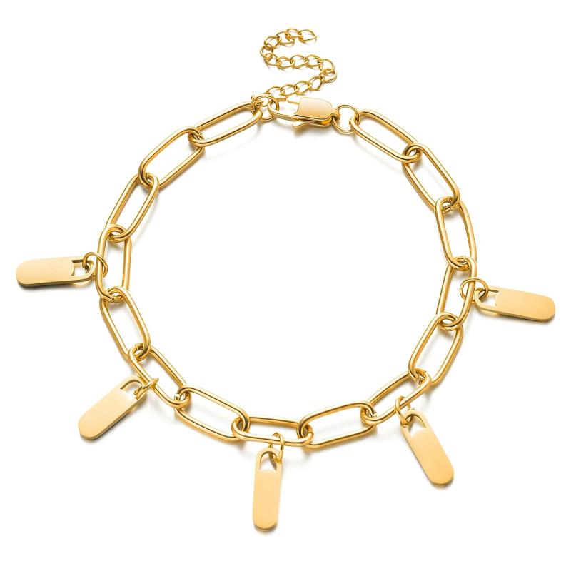 Stainless Steel Rory Chain Link Bracelets with Charms Personalized Name Bangles