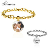 ID Tag Bracelets Engraved Name Date Photo Stainless Steel Adjustable Bangles