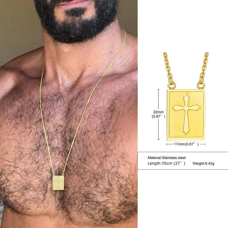 Men Cross Scapular Necklaces Stainless Steel