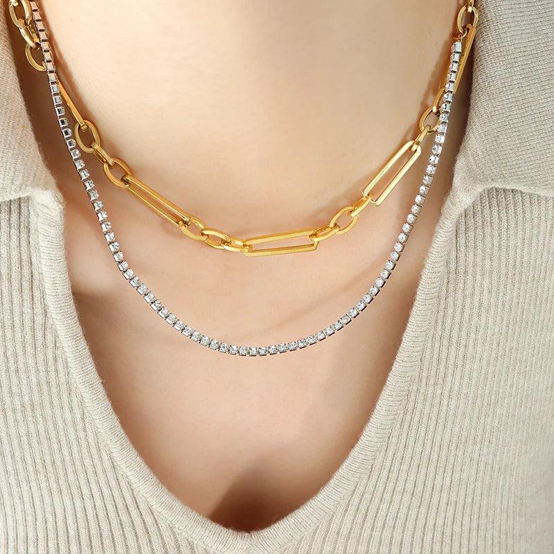 Zircon Clavicle Necklace Women's Double Layer Twin Necklace