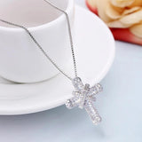 Retro CZ Cross Choker Necklace Silver Crystal Pendant Jewelry