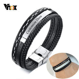 Personalized Engrave Leather Bracelet with ID Bangle