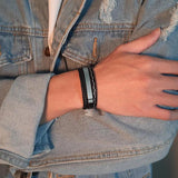 Personalized Engrave Leather Bracelet with ID Bangle