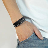 Personalized Engrave Leather Bracelet with ID Bangle