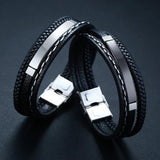 Personalized Engrave Leather Bracelet with ID Bangle