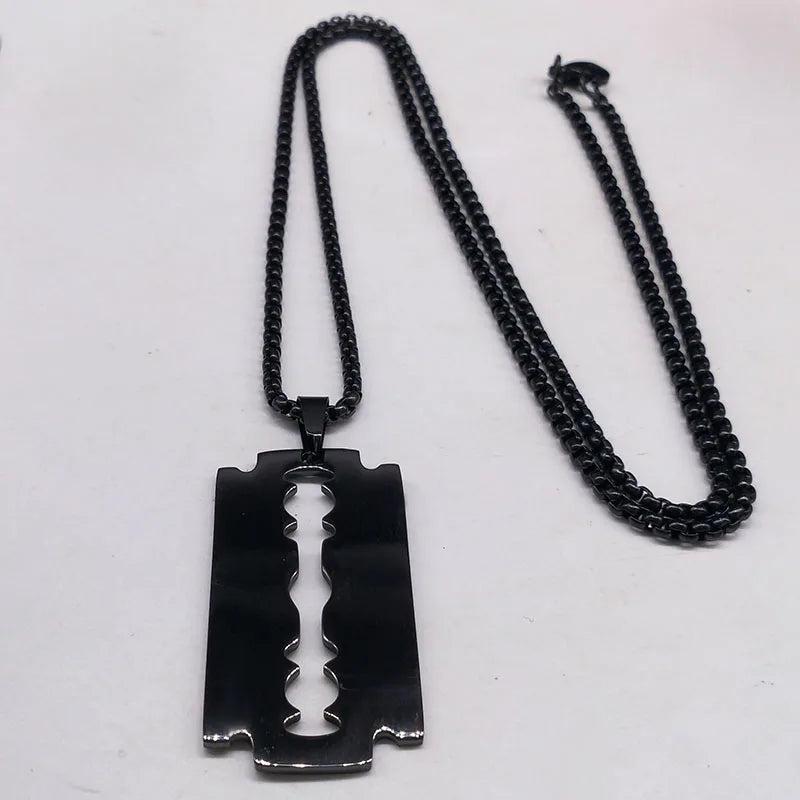 Gothic Blade Razor Pendant Necklace Men Stainless Steel Chain Jewelry