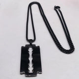 Gothic Blade Razor Pendant Necklace Men Stainless Steel Chain Jewelry