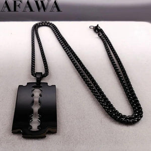Gothic Blade Razor Pendant Necklace Men Stainless Steel Chain Jewelry