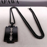 Gothic Blade Razor Pendant Necklace Men Stainless Steel Chain Jewelry