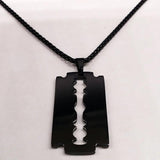 Gothic Blade Razor Pendant Necklace Men Stainless Steel Chain Jewelry