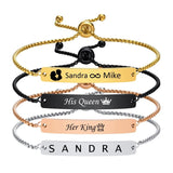 Personalized ID Bracelet Women, Engraved Name Stainless Steel Couples Gift