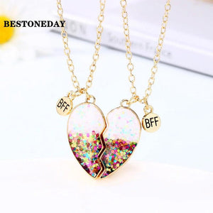 2 Pcs BFF Heart Pendant Couple Chain Necklace Friendship Jewelry