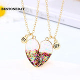 2 Pcs BFF Heart Pendant Couple Chain Necklace Friendship Jewelry