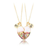 2 Pcs BFF Heart Pendant Couple Chain Necklace Friendship Jewelry